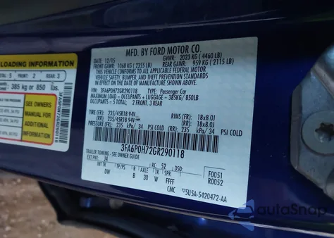 2016 Ford Fusion Se из США, поврежденный, VIN 3FA6P0H72GR290118